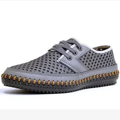 2017 Summer Breathable Mesh Shoes Mens Casual Shoes Genuine Leather Slip On Brand Fashion Summer Shoes Man Soft Comfortable