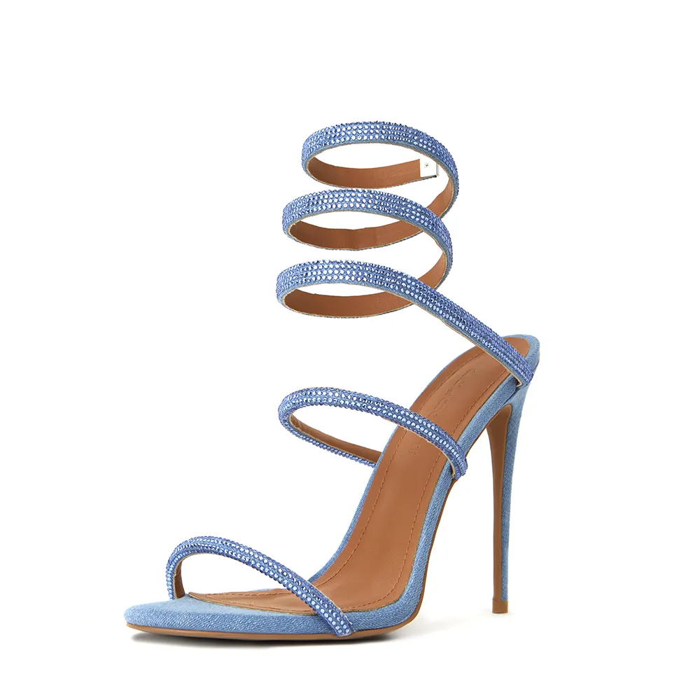 Aphrodite Blue Denim Wrap Open Toe Heels