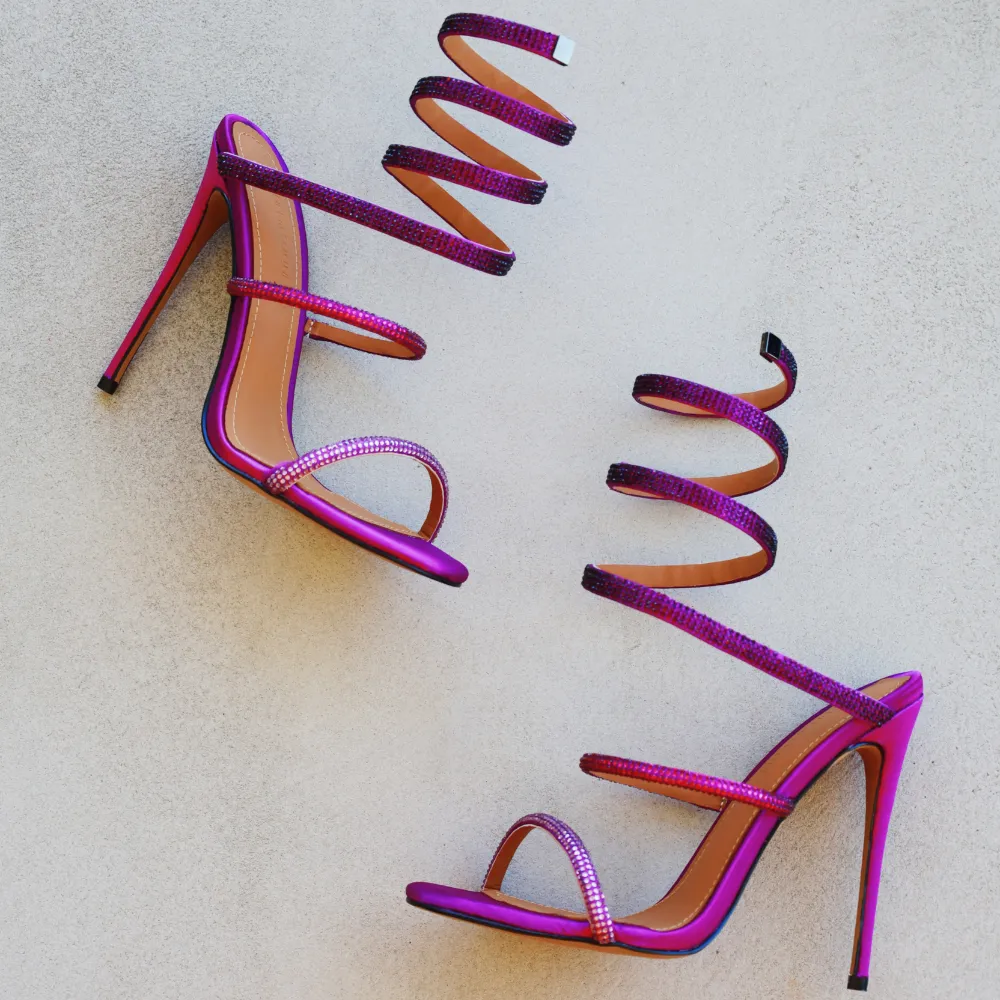 Aphrodite Purple Wrap Open Toe Heels