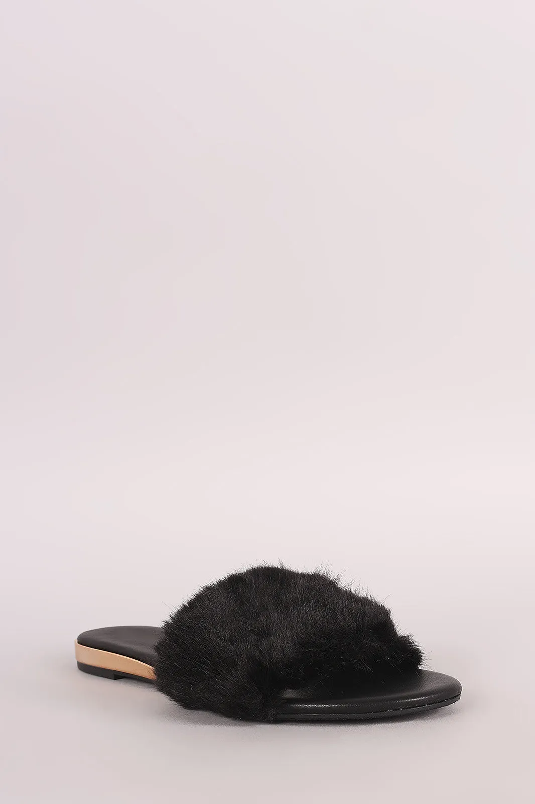 Bamboo Open Toe Faux Fur Slide Sandal