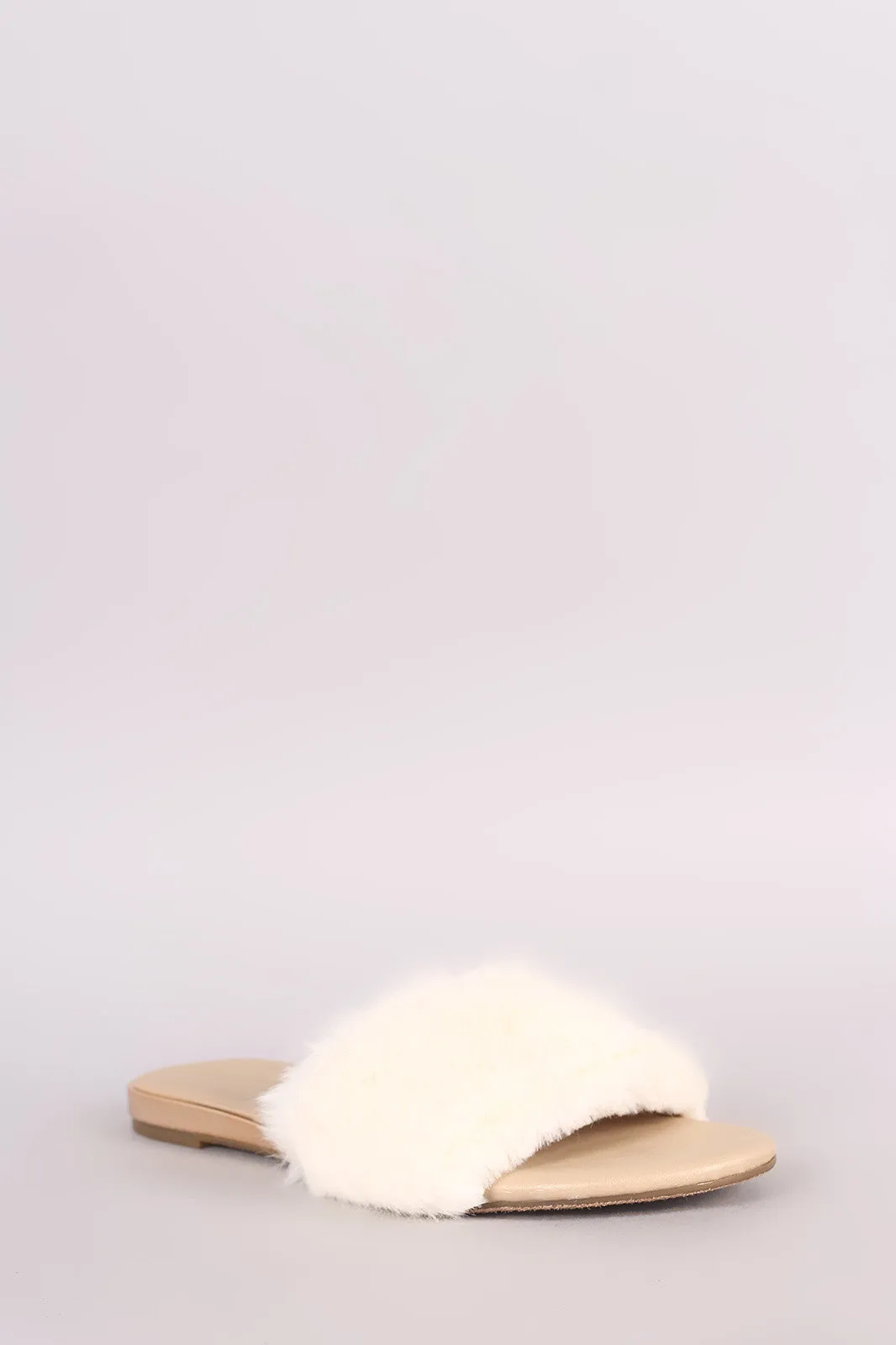 Bamboo Open Toe Faux Fur Slide Sandal