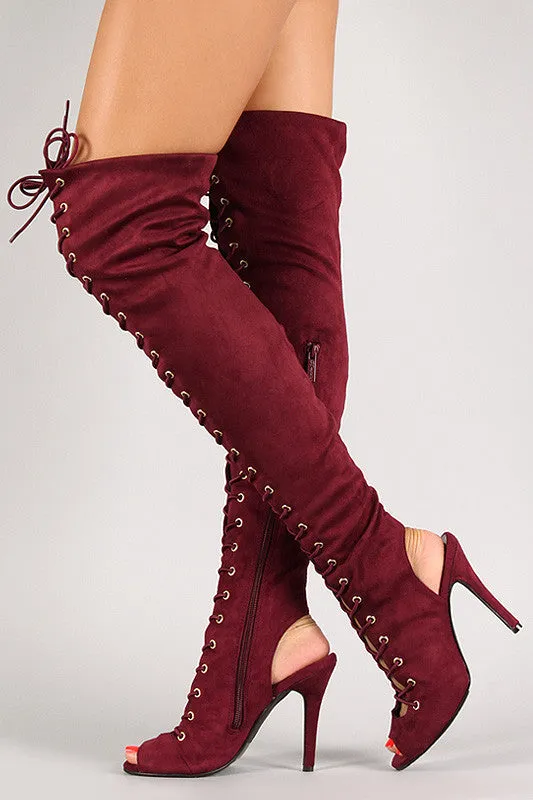 Breckelle Lace Up Back Cut Out Over The Knee Boot