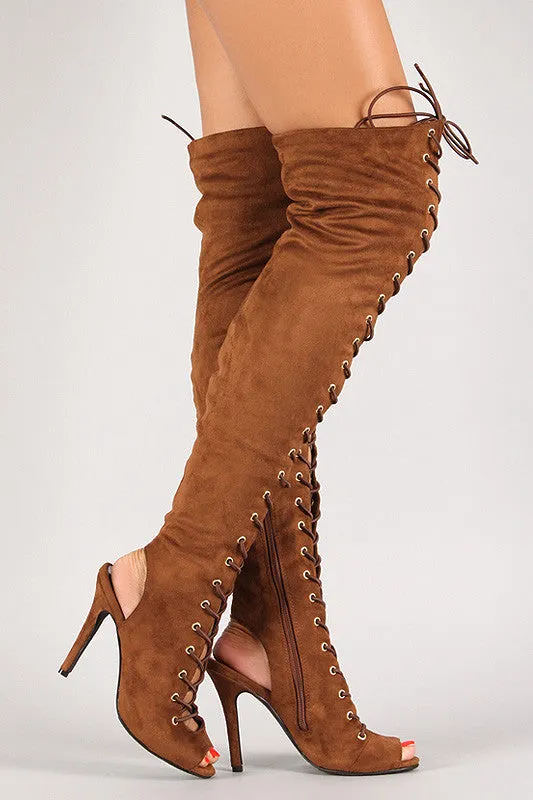 Breckelle Lace Up Back Cut Out Over The Knee Boot