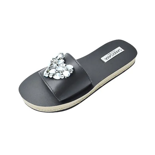 Crystal Heart - Waterproof Espadrille Flat-Rhinestone Womens Embellished Sandals