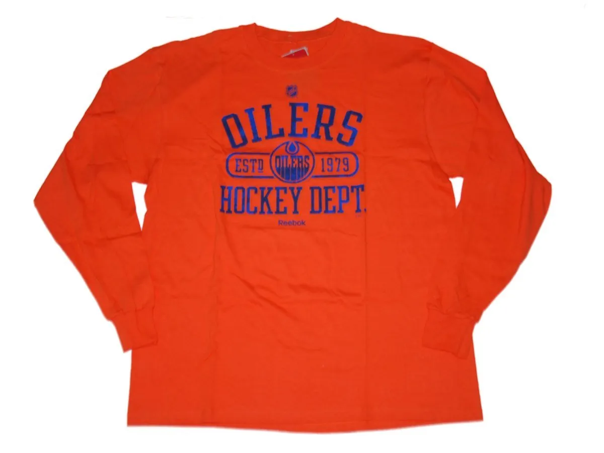 Edmonton Oilers Reebok Orange Big Logo Long Sleeve Soft Cotton T-Shirt (L)