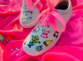 Funky N Trendy hand painted water resistant Strong & Sassy theme mint shoes/ minion shoes