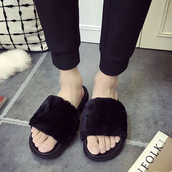 Lotus Jolly Plus size 36-44 women fur slides Unisex couple shoes woman pink fur slippers Lovers home sandals cozy flip flops