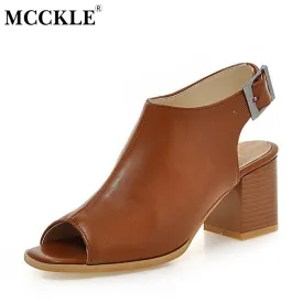 MCCKLE Woman Fashion High Heels Sandals Ladies Peep Toe Slingbacks Buckle Strap Comfort Solid Shoes Female Plus Size34-43