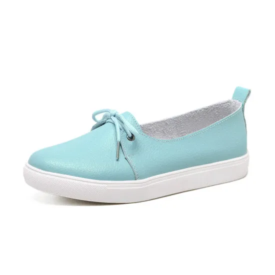 New arrival spring lovely solid women shoes genuine leather women flats shoes 4 colors single boat shoes woman causal loafers