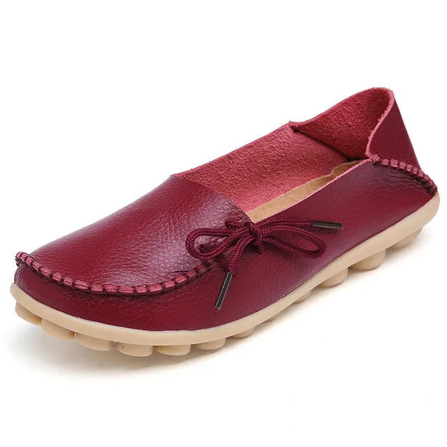 Plus Size 35-44 Genuine Leather Women Shoes 2017 Spring  Fashion Soft Lace-up Casual Flat Shoes Peas Non-Slip Outdoor Shoes