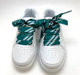 Satin Shoelaces green and silver stripe ideal for hip hop, dance team, sneaker junkie, cheerleading, wedding,  in 36" and 44" lengths