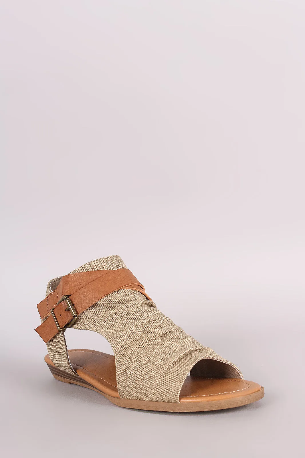 Soda Canvas Open Toe Buckled Strap Cutout Wedge Sandal