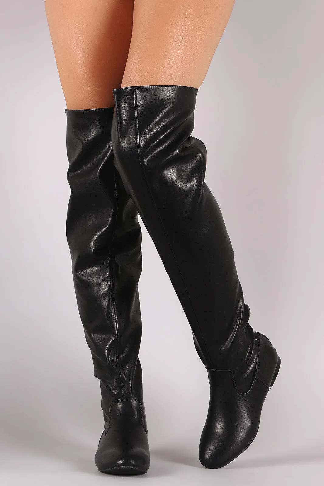 Statement Back Zipper Leather Slouchy OTK Boots