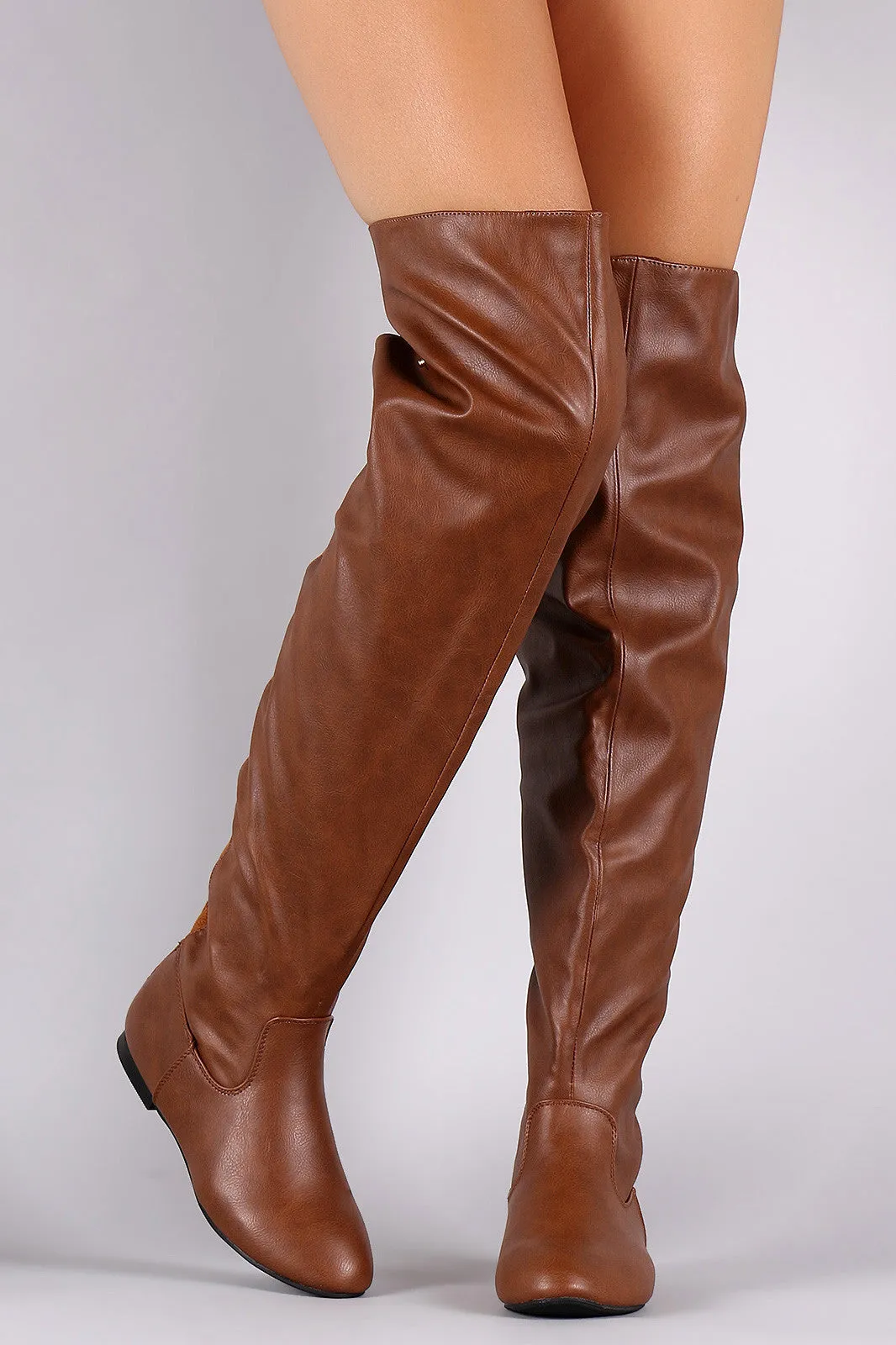 Statement Back Zipper Leather Slouchy OTK Boots