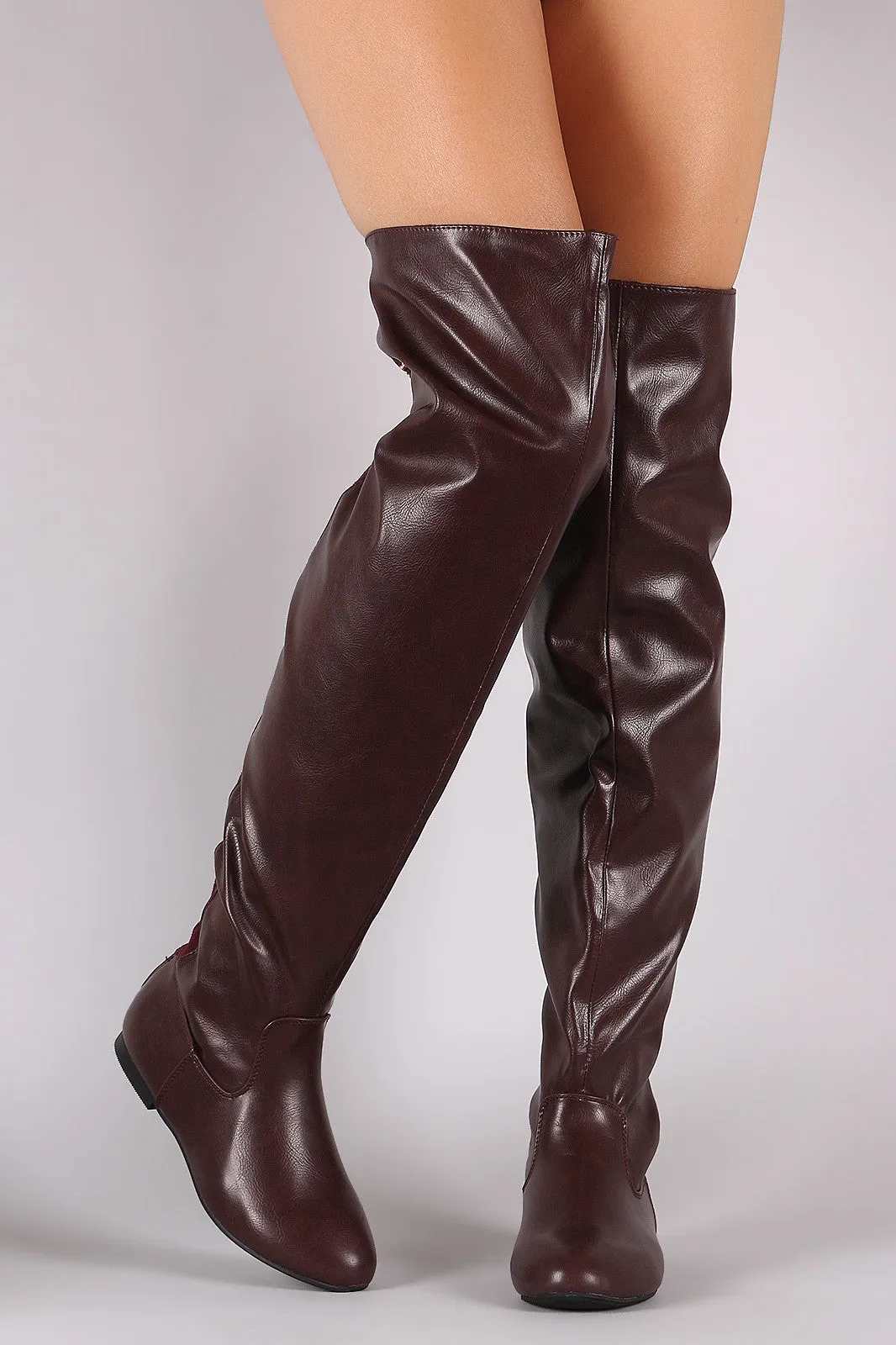 Statement Back Zipper Leather Slouchy OTK Boots