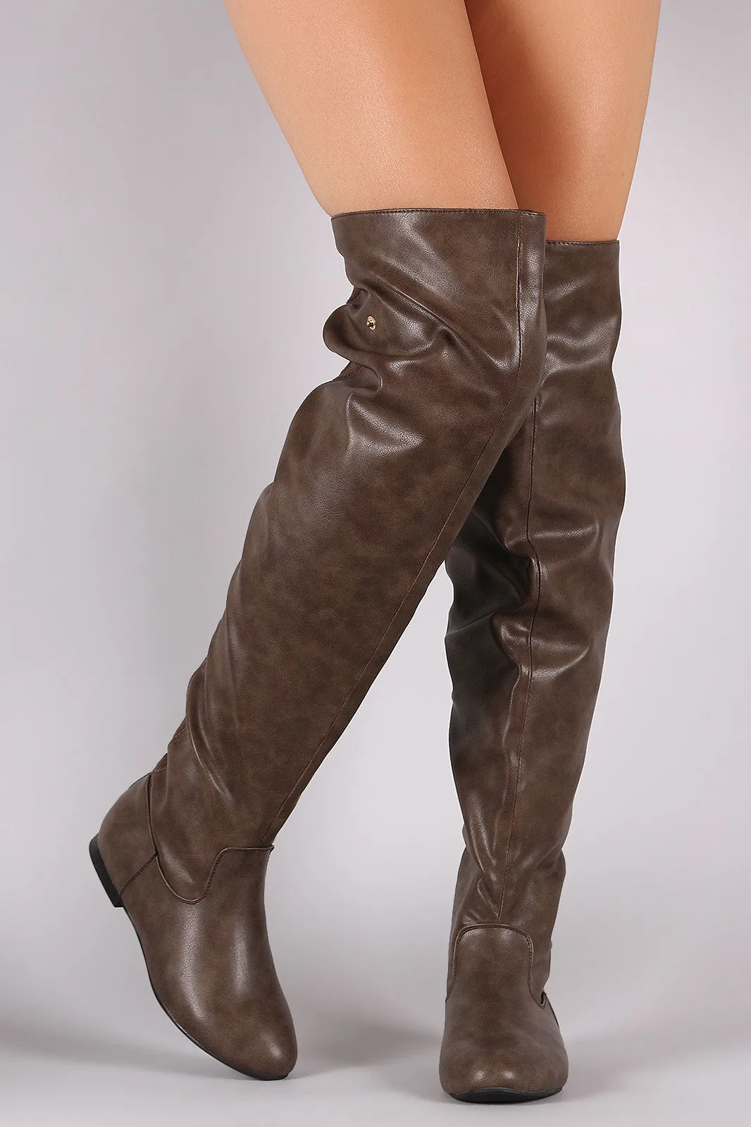 Statement Back Zipper Leather Slouchy OTK Boots