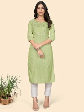 Women'S Printed & Embroidered Straight Cotton Pista Stitched Kurta